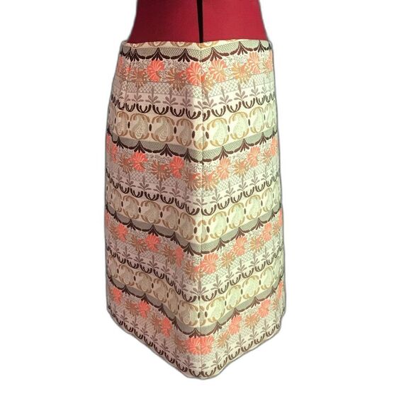 LOFT Pencil Skirt Women's Size 6 Cream Metallic & Pink Scroll Pattern Jacquard - Picture 5 of 6